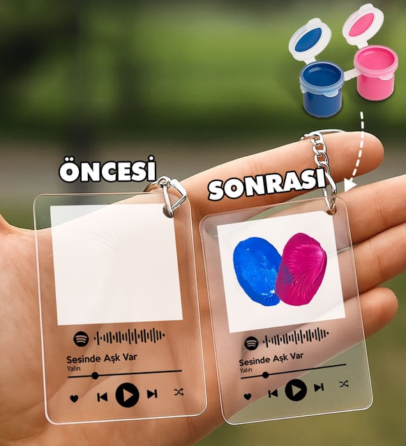 Parmak İzi Spotify Şarkılı Pleksi Anahtarlık Seti(2 Adet)Sevgiliye