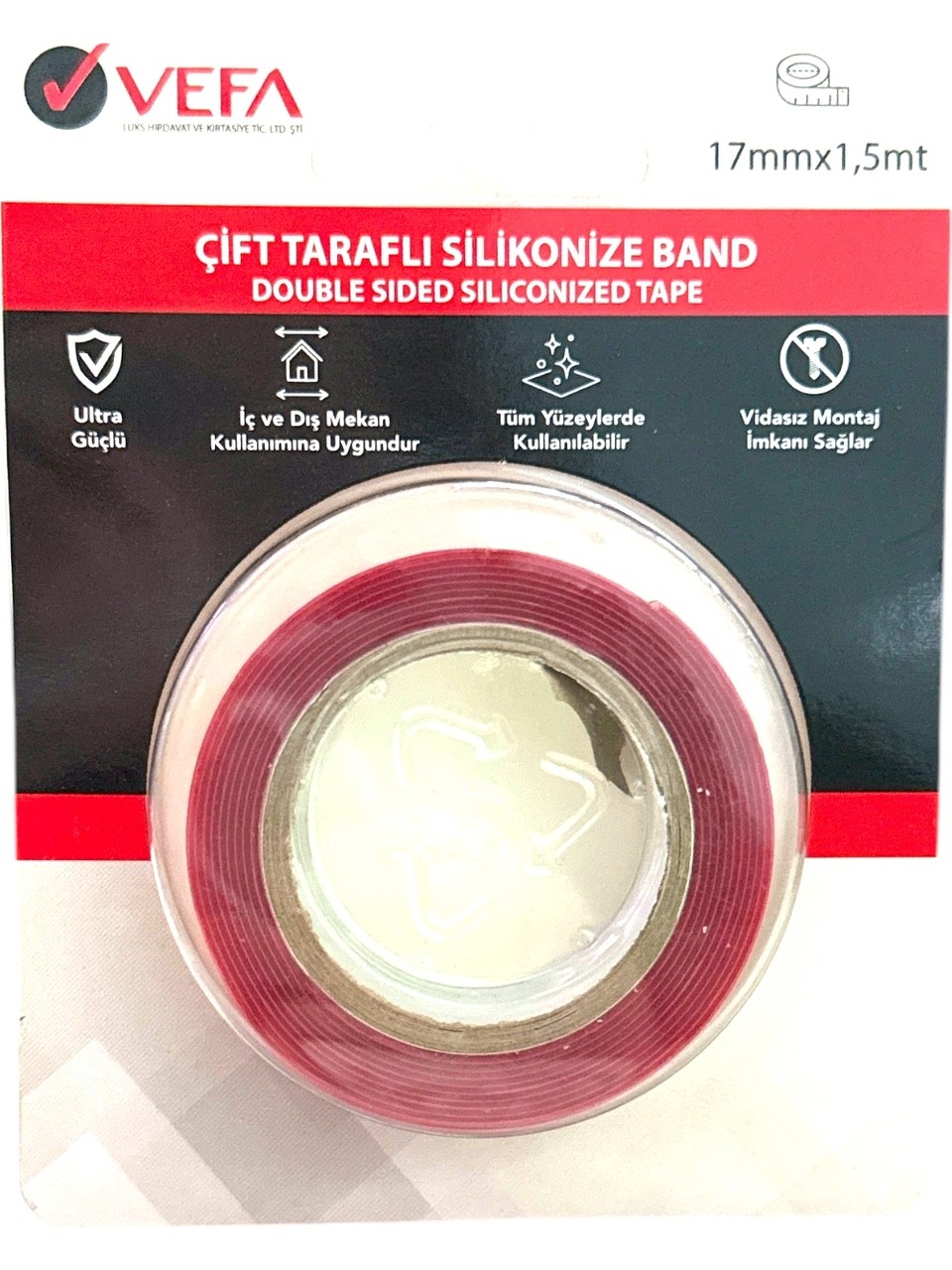 Vefa Çift Taraflı Silikonize Band 17 mm x 1.5 cm Kaliteli