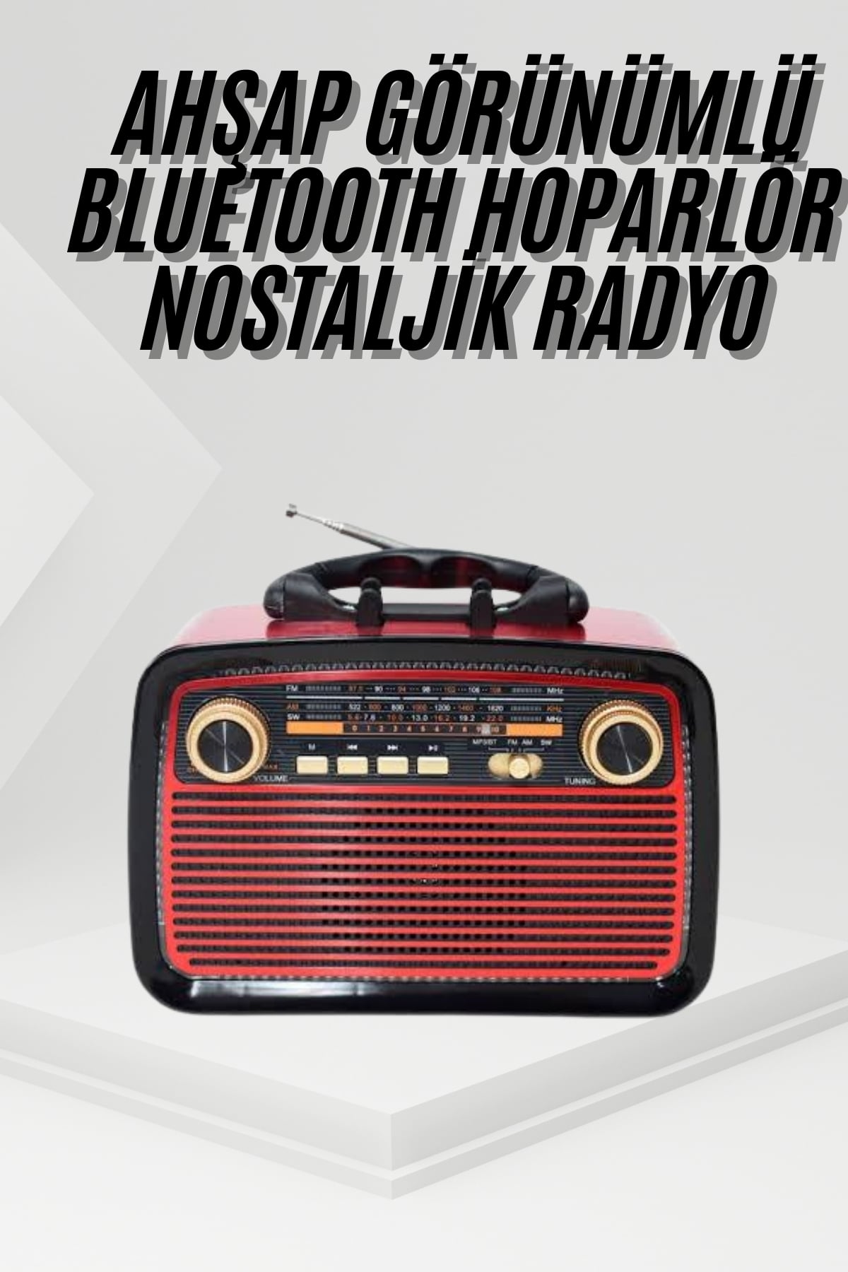 Nostalji Radyo Bluetooth Hoparlör USB-SD Kart Giriş Led Fener Işıklı Bataryalı Pilli - Lisinya