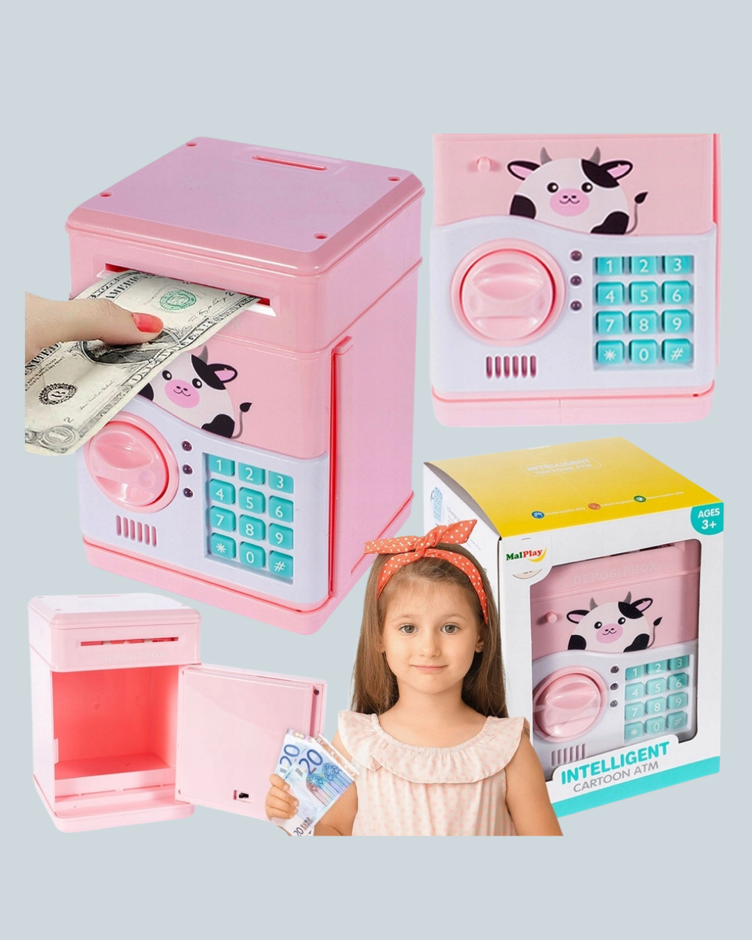 Pembe Şifreli Eğitici ATM Kasa Çocuk Kumbarası - Lisinya