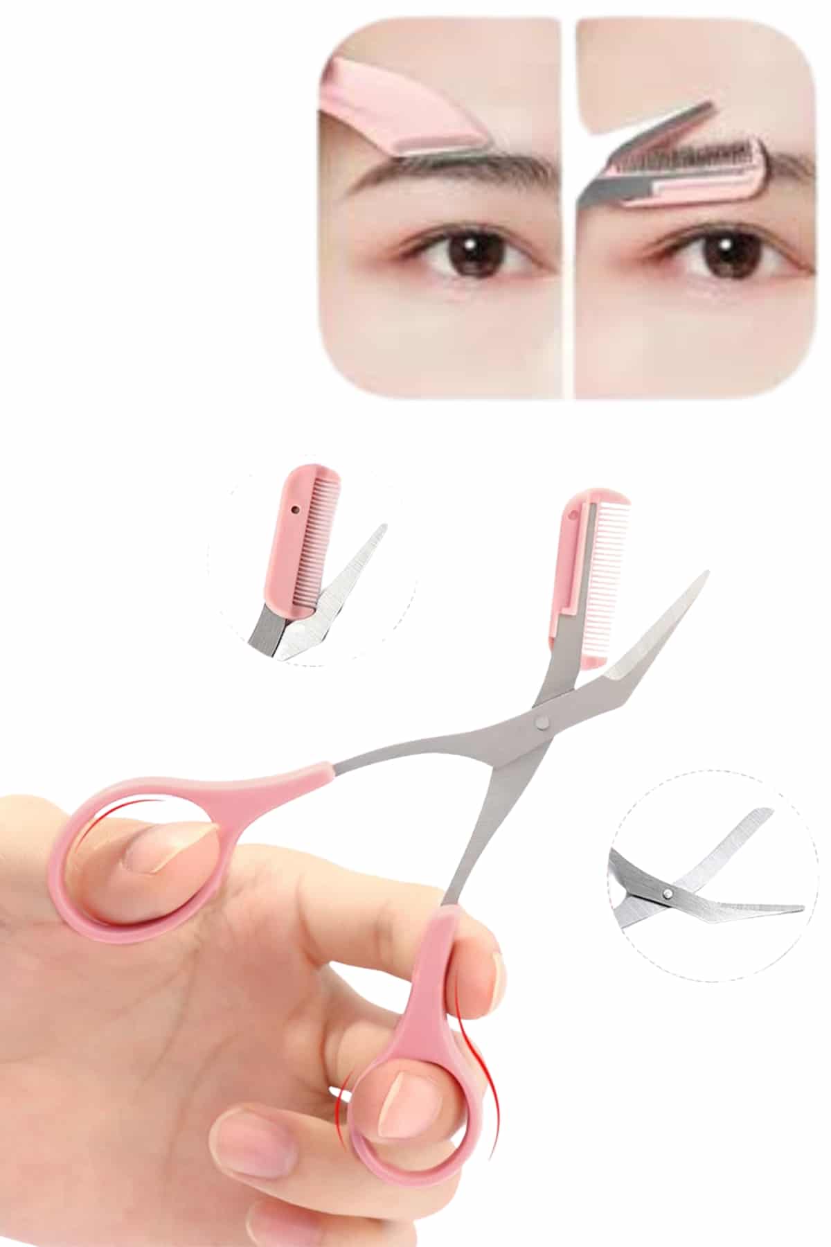 Kavisli Kaş Kirpik Düzeltici Bıyık Alma Taraklı Kaş Makası Yüz Bakım Seti Makas - Lisinya