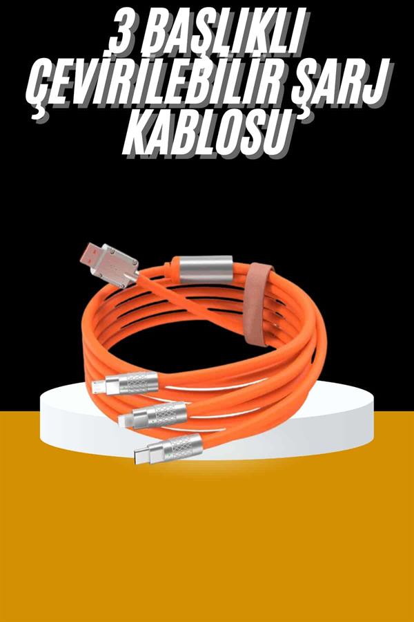 120W 3 İn 1 Uyumlu Silikon Şarj Kablosu Hızlı Şarj Kablosu - Lisinya