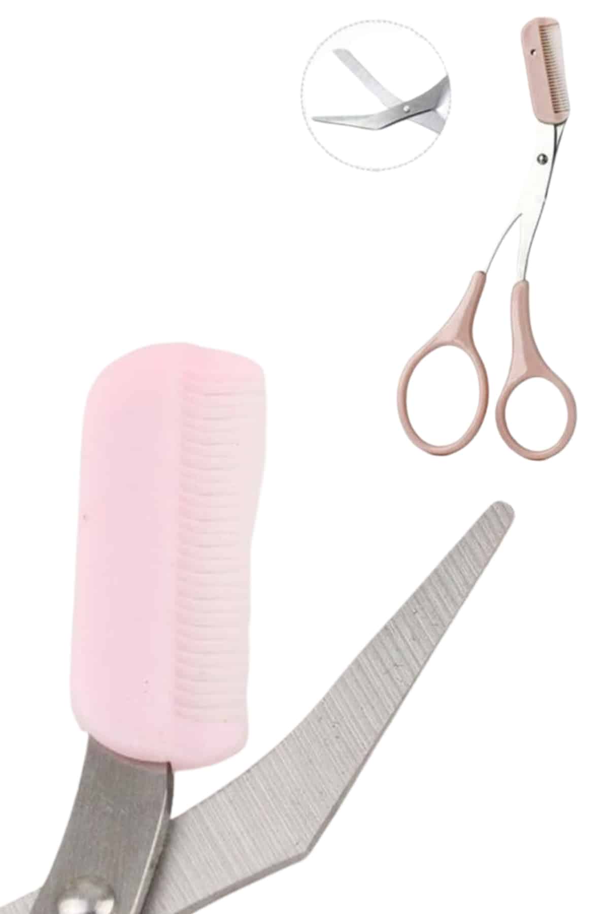 Kavisli Kaş Kirpik Düzeltici Bıyık Alma Taraklı Kaş Makası Yüz Bakım Seti Makas - Lisinya