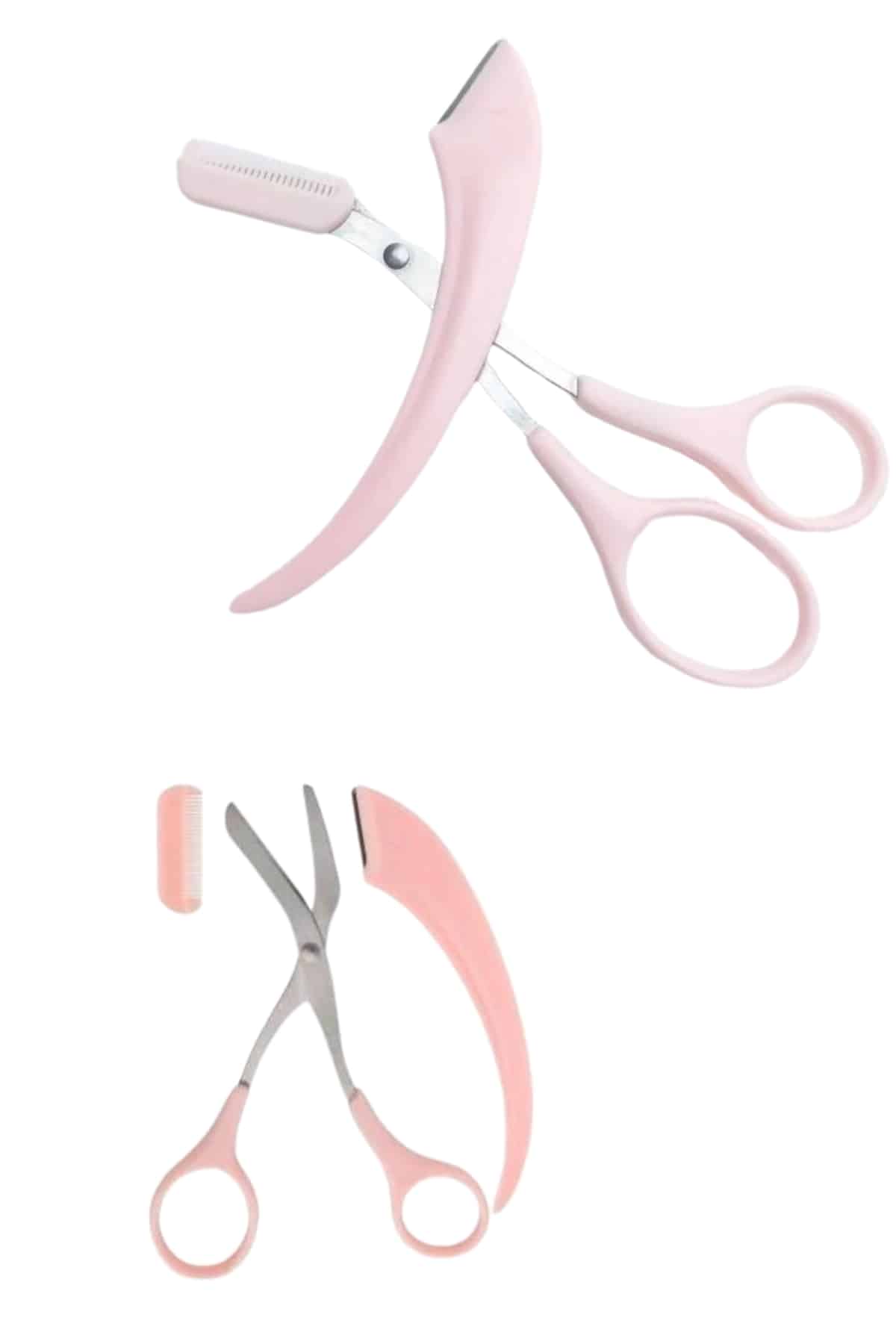 Kavisli Kaş Kirpik Düzeltici Bıyık Alma Taraklı Kaş Makası Yüz Bakım Seti Makas - Lisinya