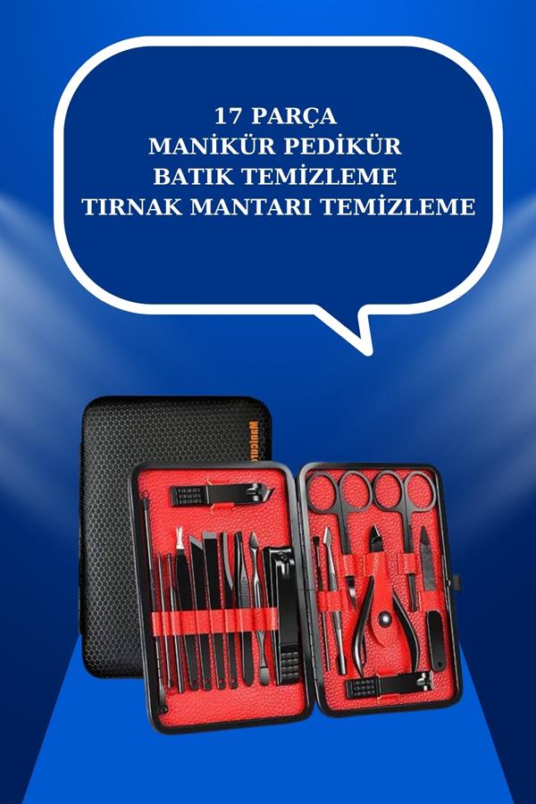 17 Parça El Ayak Bakım Seti Tırnak Temizleme Manikür Pedikür Cımbız Törpü Tırnak Makası - Lisinya