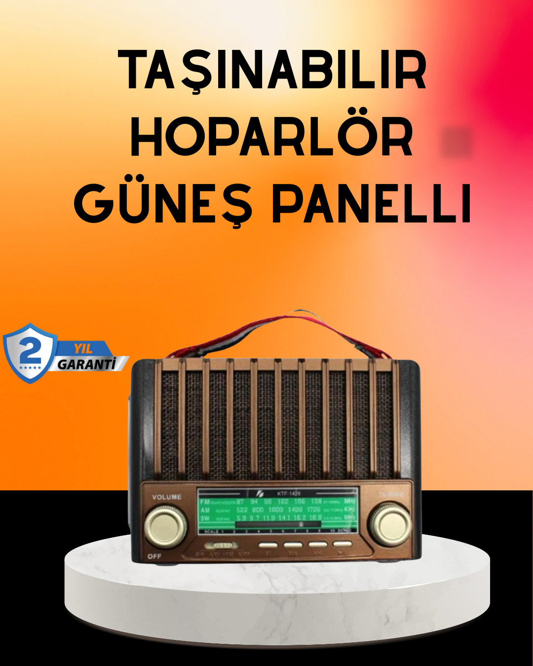 Solar Şarjlı Taşınabilir Radyo Bluetooth Hoparlör USB SD Destekli - Lisinya