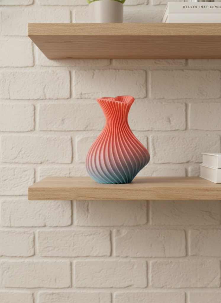 3D Dalga Desenli Kalp Formlu Dekoratif Vazo Pembe 15 cm - Lisinya