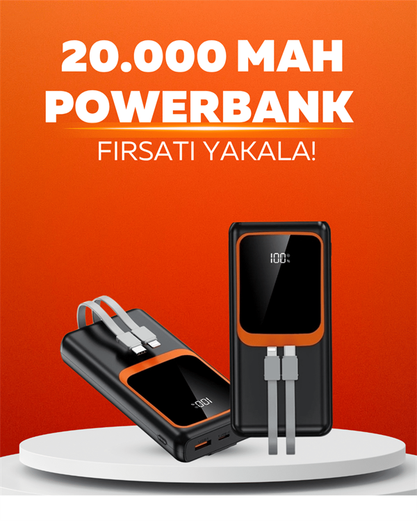 20.000 mAh Powerbank – 22.5W Hızlı Şarj, Çok Kablolu, Dijital Göstergeli - Lisinya