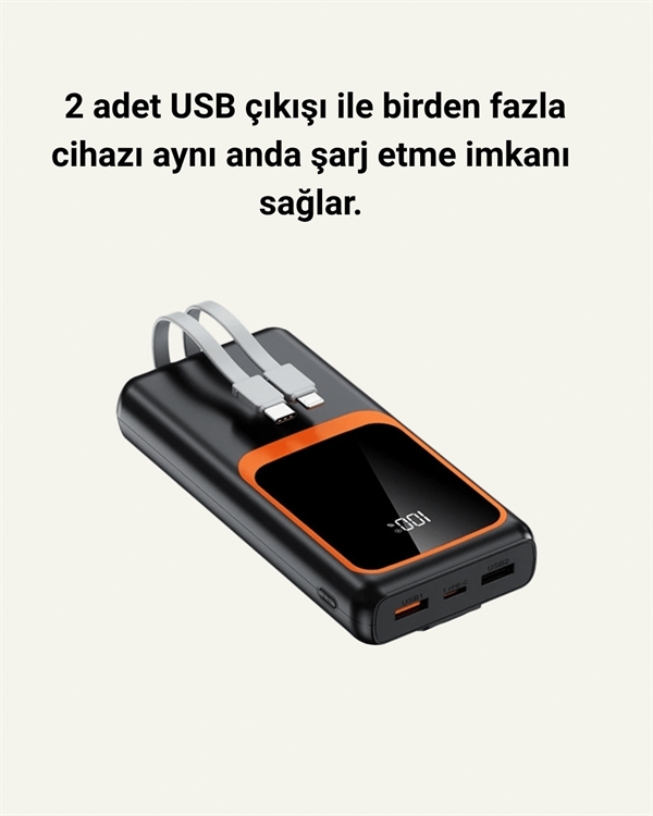 20000 mAh Powerbank | Çok Kablolu, Dijital Göstergeli, Yüksek Hızlı Şarj Cihazı - Lisinya
