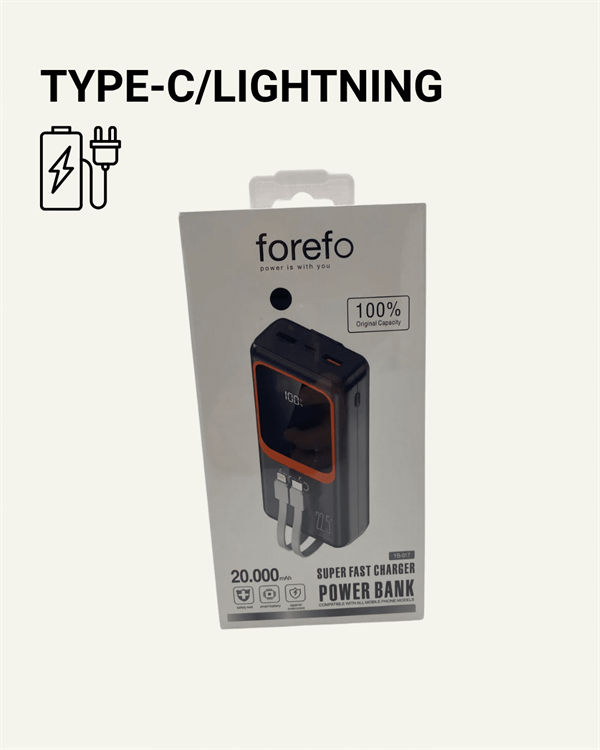 20000 mAh Powerbank | Çok Kablolu, Dijital Göstergeli, Yüksek Hızlı Şarj Cihazı - Lisinya