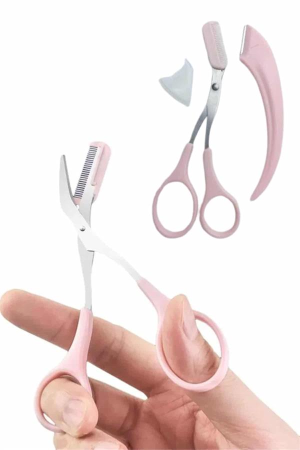 2'li Kaş Bakım Seti Taraklı Kaş Makası Ve Kaş Usturası Kaş Şekillendirici - Lisinya