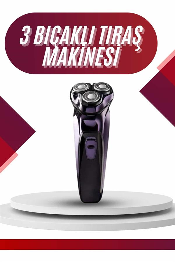 3 Bıçaklı Döner Başlıklı Sakal Sıfır Alma Tıraş Makinesi Profesyonel Paslanmaz Çelik - Lisinya