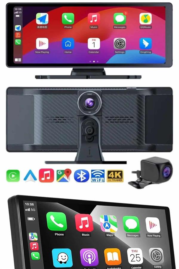 4K 10.2 İnç Çift Kameralı Araç Multimedya Ekranı CarPlay Kablosuz Tüm Cihazlara Uyumlu - Lisinya
