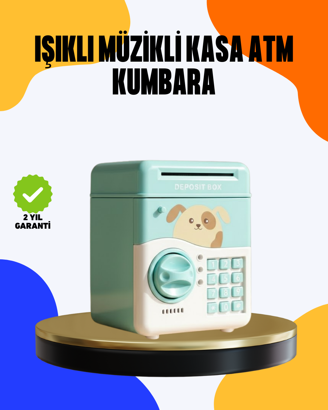 Çocuklar İçin Su Yeşili ATM Kasa Tasarımlı Şifreli Kumbara - Lisinya