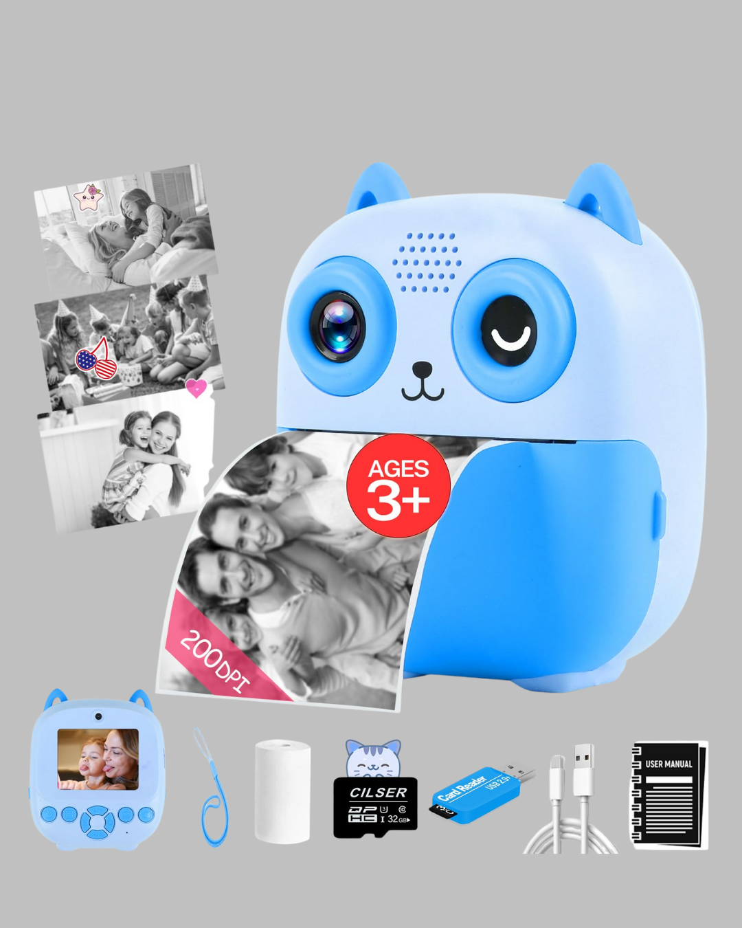 Anında Baskı Özellikli Çocuk Kamerası 48MP 1080P Çift Lens 32GB Destekli - Lisinya