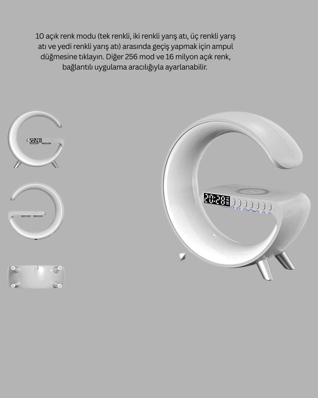 15W Hızlı Kablosuz Şarj Destekli Çok Fonksiyonlu Akıllı Masa Lambası - Lisinya