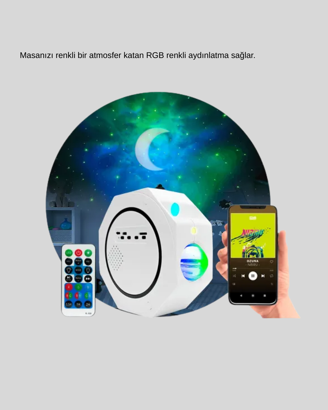 360° Döndürülebilir Yıldızlı Gökyüzü Projeksiyon Gece Lambası - Lisinya