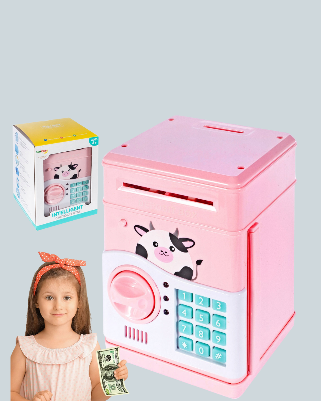 Pembe Şifreli Eğitici ATM Kasa Çocuk Kumbarası - Lisinya