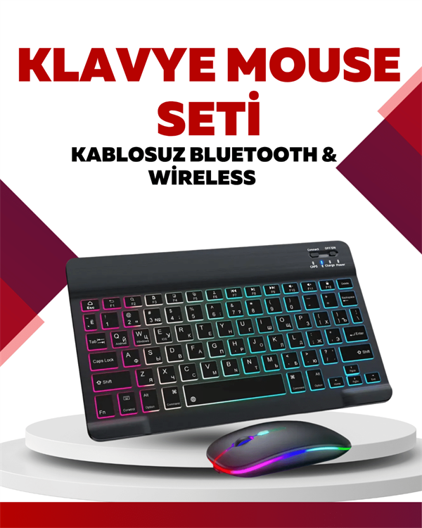 Bluetooth 5.3 Destekli Şarjlı Taşınabilir Klavye + Mouse Kombinasyonu - Lisinya