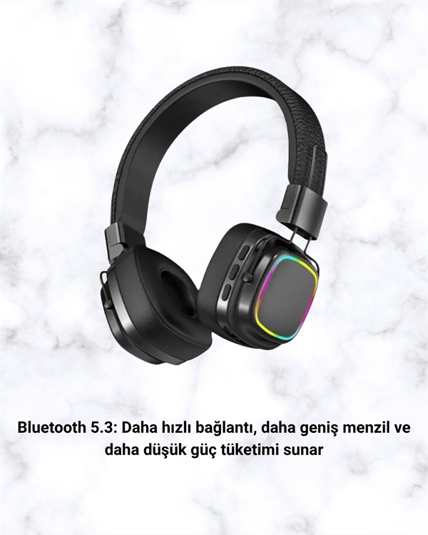 Bluetooth 5.3 Rainbow Işıklı Kulak Üstü Kablosuz Kulaklık - Lisinya