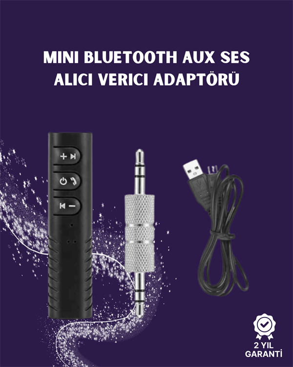 Bluetooth AUX Adaptör | 3.5mm Ses Girişi İçin Kablosuz Dönüştürücü, 10m Menzil - Lisinya