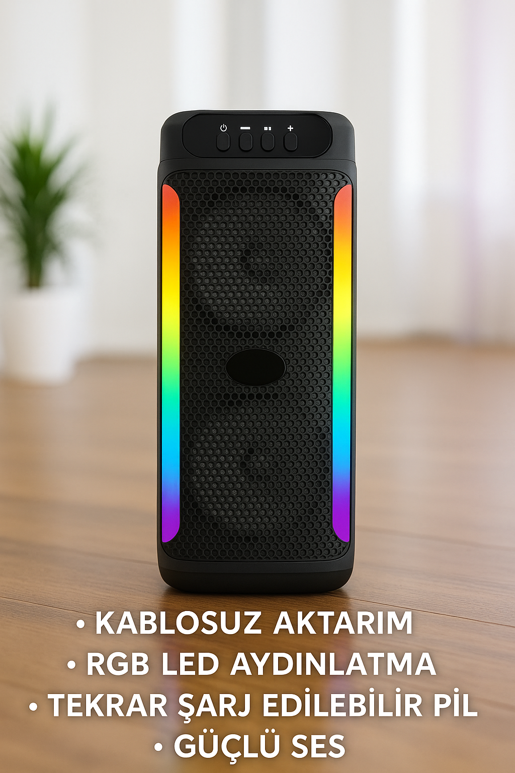 RGB Işıklı Çift Hoparlörlü Taşınabilir Bluetooth Speaker ve Mikrofon - Lisinya