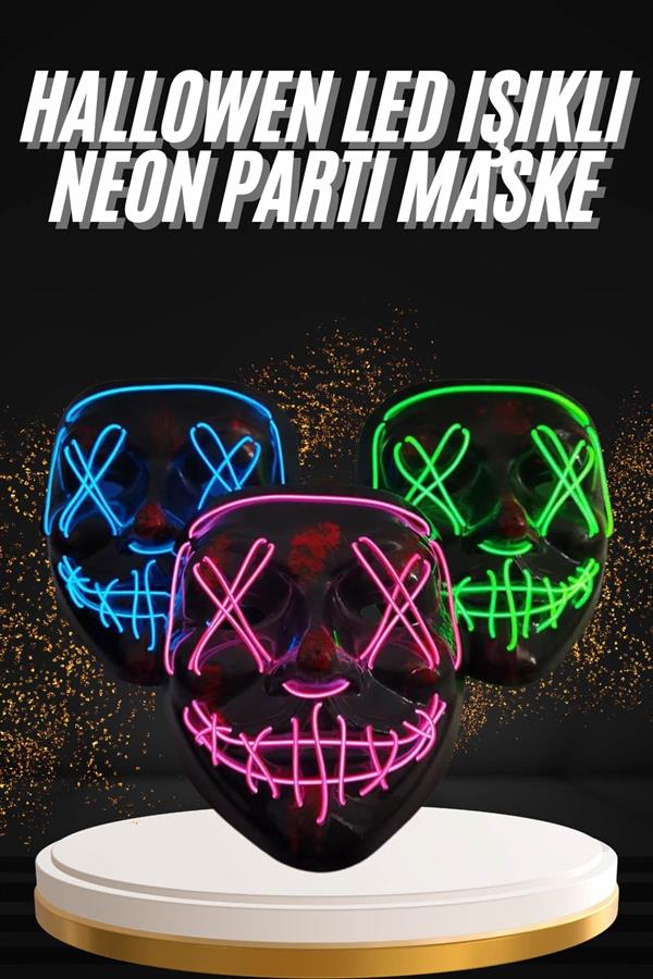 Hallowen Parti Maskesi Neon Led Işıklı Maske 3 Modlu Cadılar Bayramı Maskesi - Lisinya