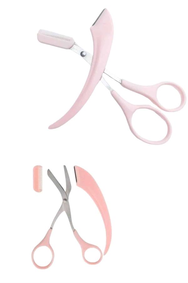 Kavisli Kaş Kirpik Düzeltici Bıyık Alma Taraklı Kaş Makası Yüz Bakım Seti Makas - Lisinya