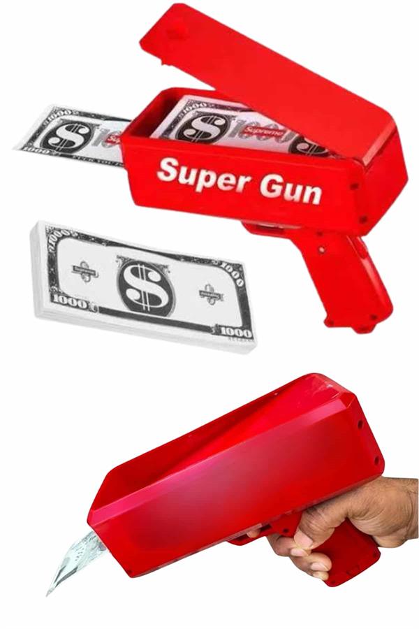 Kırmızı Parti Oyuncağı Para Saçma Fırlatma Tabancası Makinesi Super Money - Lisinya