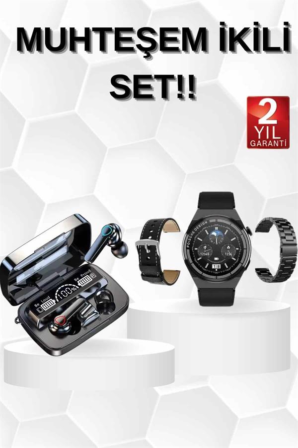 Kulak İçi Kablosuz Bluetooth Kulaklık ve NFC ve GPS Özellikli Akıllı Saat Alarm ve Titreşim - Lisinya