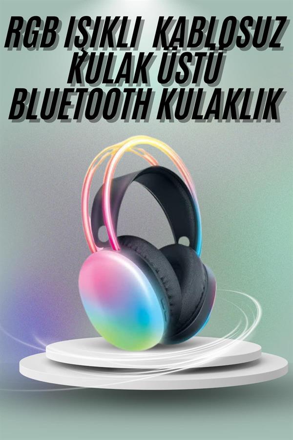 Kulak Üstü Kablosuz Bluetooth Kulaklık Unısex Renkli Işıklı Kulaklık - Lisinya