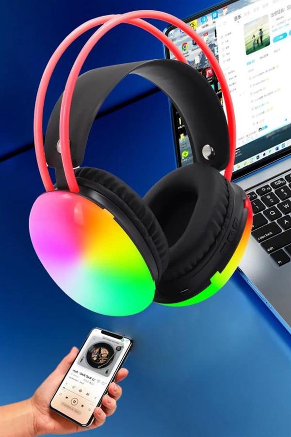 Kulak Üstü Kablosuz Bluetooth Kulaklık Unısex Renkli Işıklı Kulaklık - Lisinya