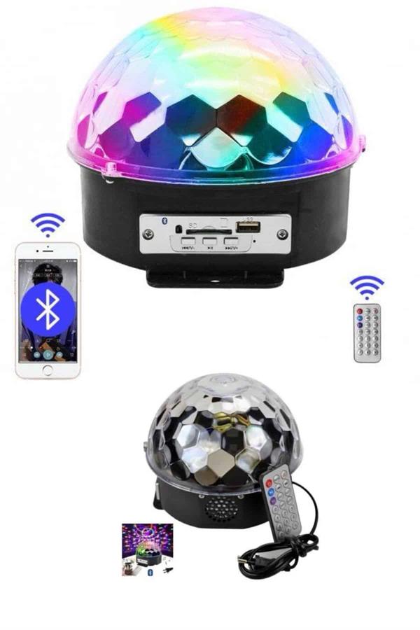 Küre Disko Topu Müzik Çalar Renkli Lazer Işıklı Bluetooth Disko Parti Işığı Kumandalı - Lisinya