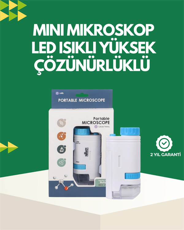 LED Aydınlatmalı 80–200 Kat Büyütmeli Cep Mikroskop - Lisinya