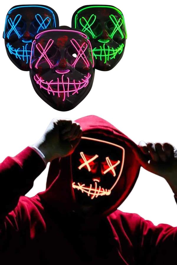 Led Işıklı Neon Maske Cadılar Bayramı Maskesi Korkunç Korku Maskesi - Lisinya