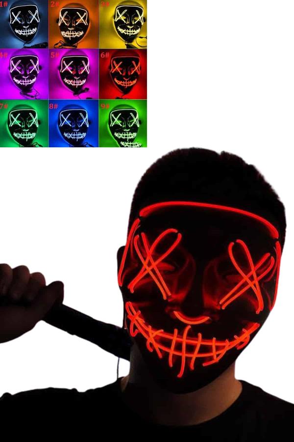 Led Işıklı Neon Maske Cadılar Bayramı Maskesi Korkunç Korku Maskesi - Lisinya