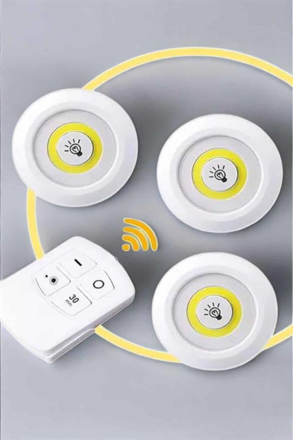 Led Lamba 3'lü Uzaktan Kumandalı Yapışkanlı Beyaz Işık - Lisinya