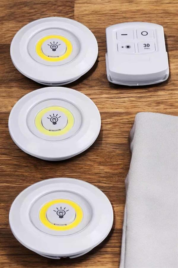 Led Lamba 3'lü Uzaktan Kumandalı Yapışkanlı Beyaz Işık - Lisinya