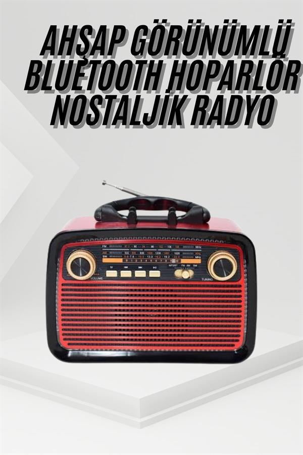 Nostalji Radyo Bluetooth Hoparlör USB-SD Kart Giriş Led Fener Işıklı Bataryalı Pilli - Lisinya