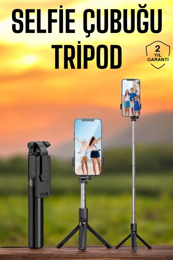 Selfie Çubuğu Tripod Kumandalı Telefon Tutucu Siyah - Lisinya