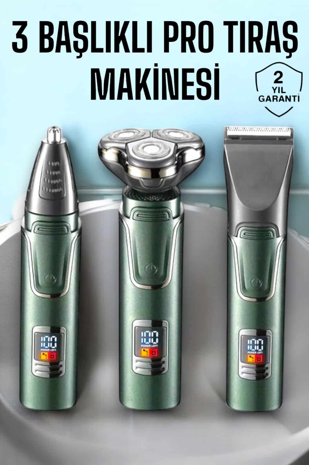 3 Başlıklı Profesyonel Saç ve Sakal Bakım Seti Vücut, Burun ve Kulak Tüy Alma - Lisinya