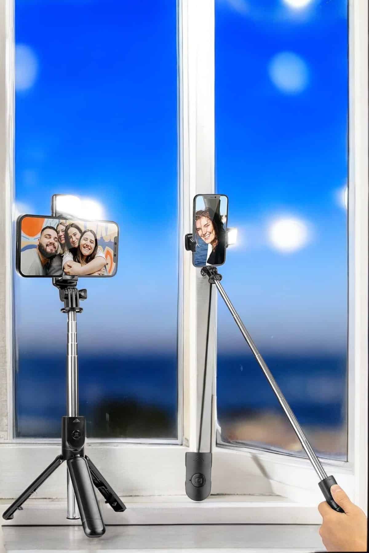 Selfie Çubuğu Tripod Kumandalı Telefon Tutucu Siyah - Lisinya