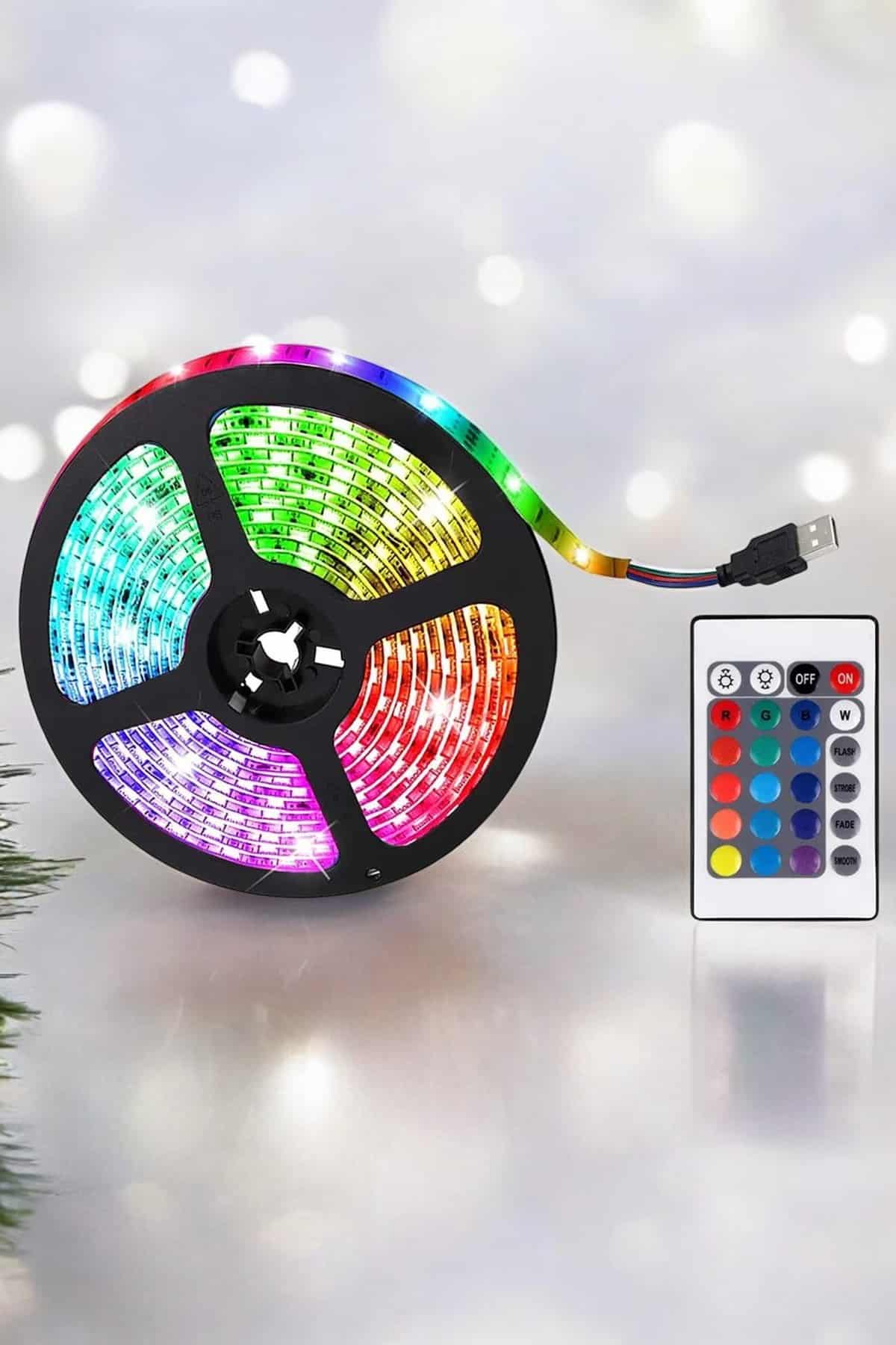 Yeni Nesil RGB Işıklı 10Metre Şerit Led Kumandalı Şarj Edilebilir - Lisinya