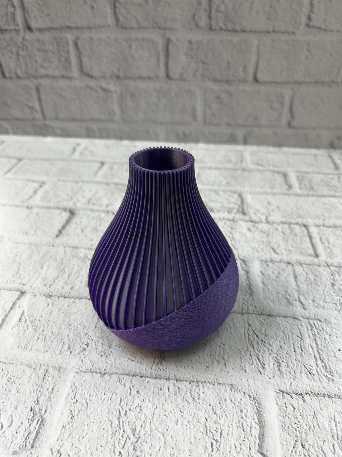 11 cm Mor Minimal Çizgili Vazo Masa Üstü Şık Dekor Objesi - Lisinya