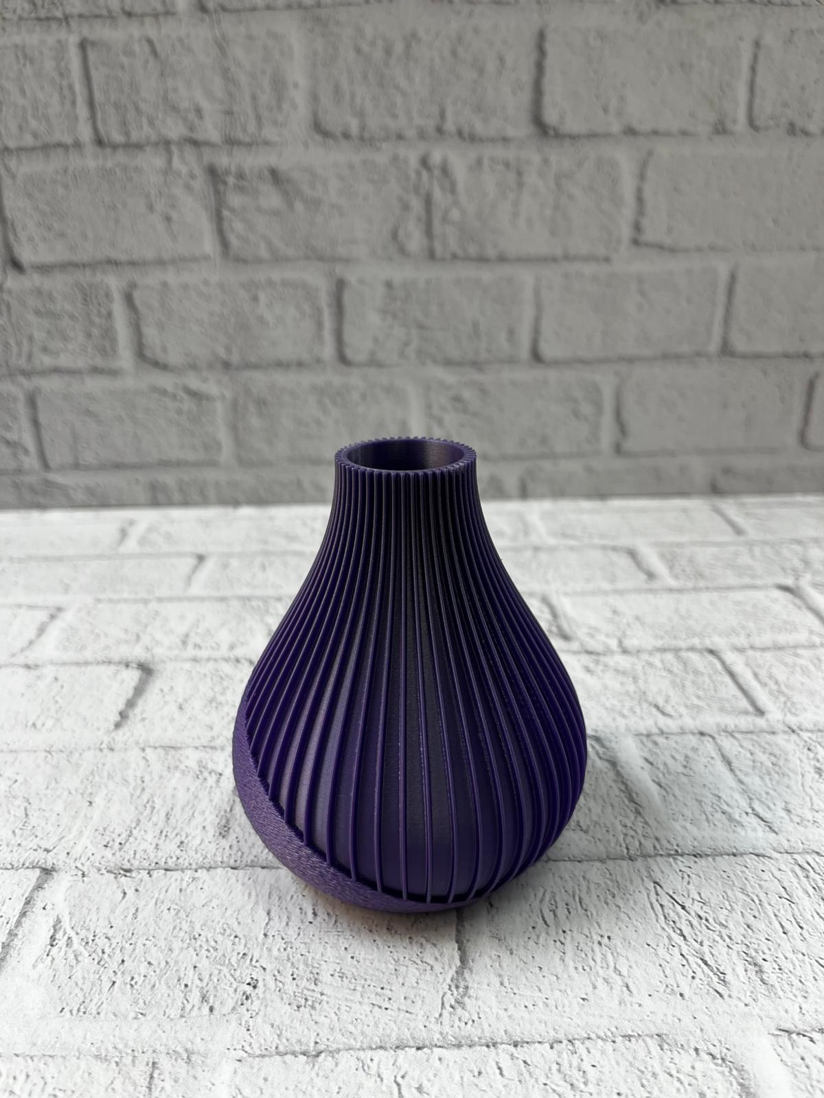 11 cm Mor Minimal Çizgili Vazo Masa Üstü Şık Dekor Objesi - Lisinya
