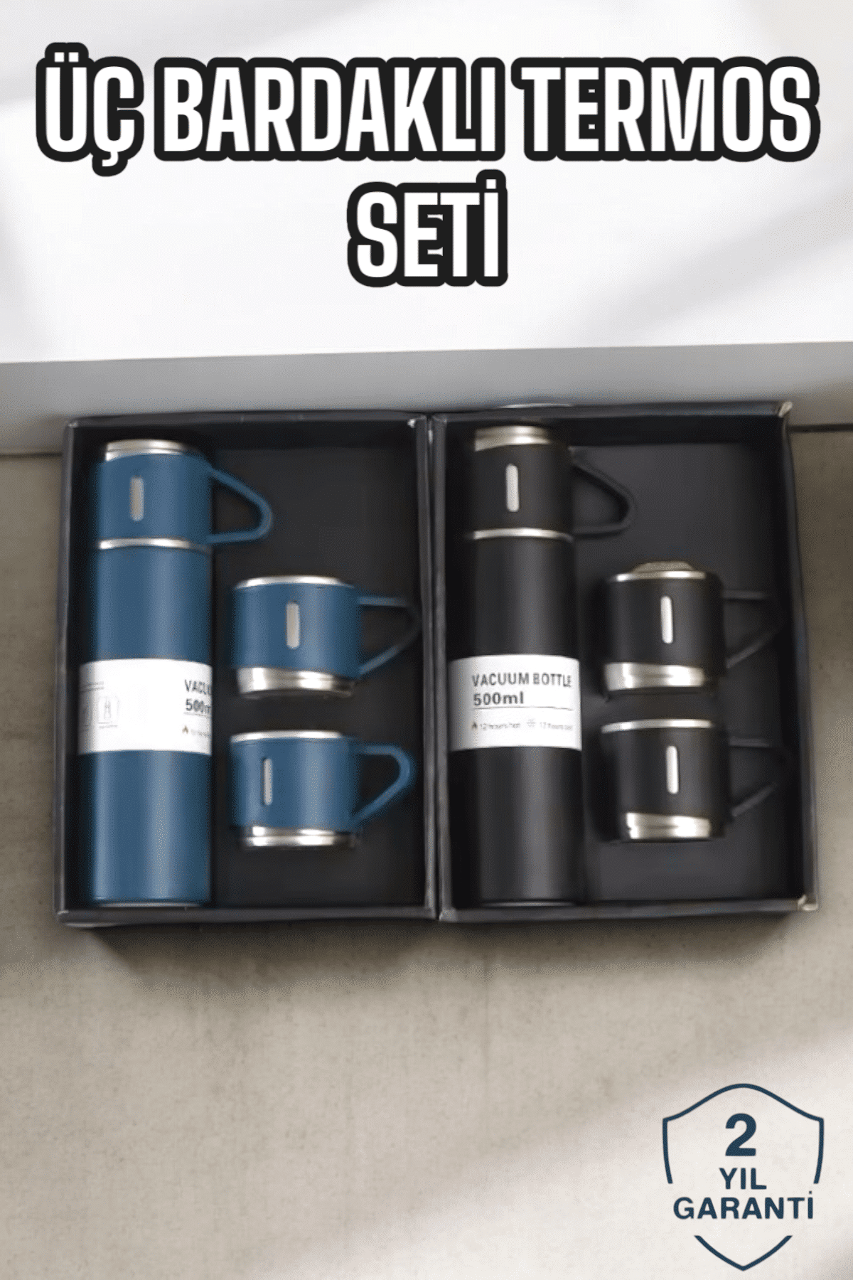 Şık ve Dayanıklı 3 Bardaklı Termos Seti Uzun Süre Isı Koruma Özellikli - Lisinya