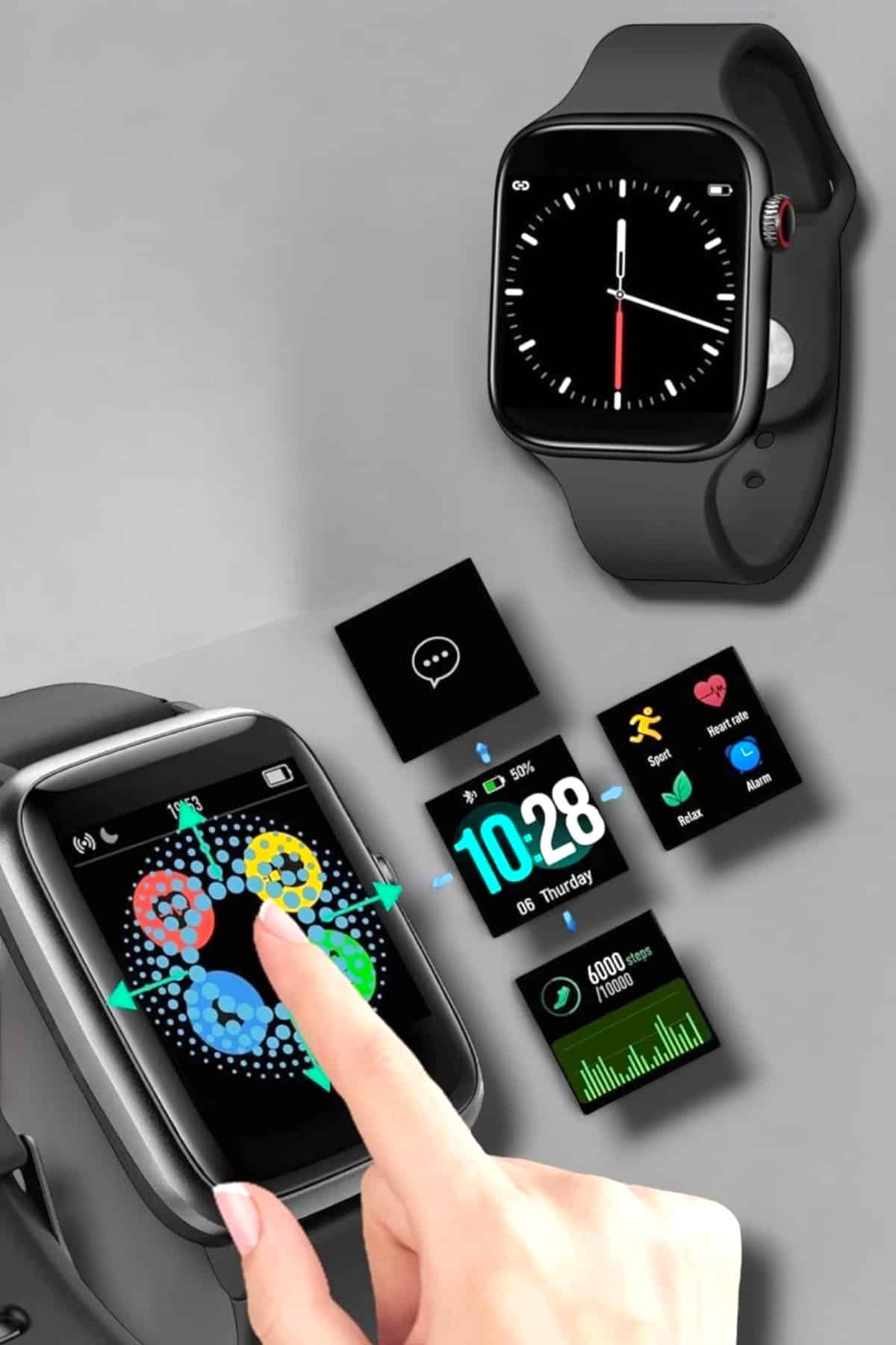 Akıllı Saat Adım Sayar, Kalp Atışı İzleme Dokunmatik Bluetooth Bağlantılı - Lisinya