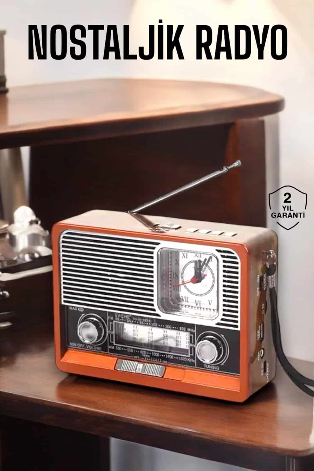 Ahşap Görünümlü Retro Bluetooth Radyo USB,AUX Ve SD Kart Girişli - Lisinya