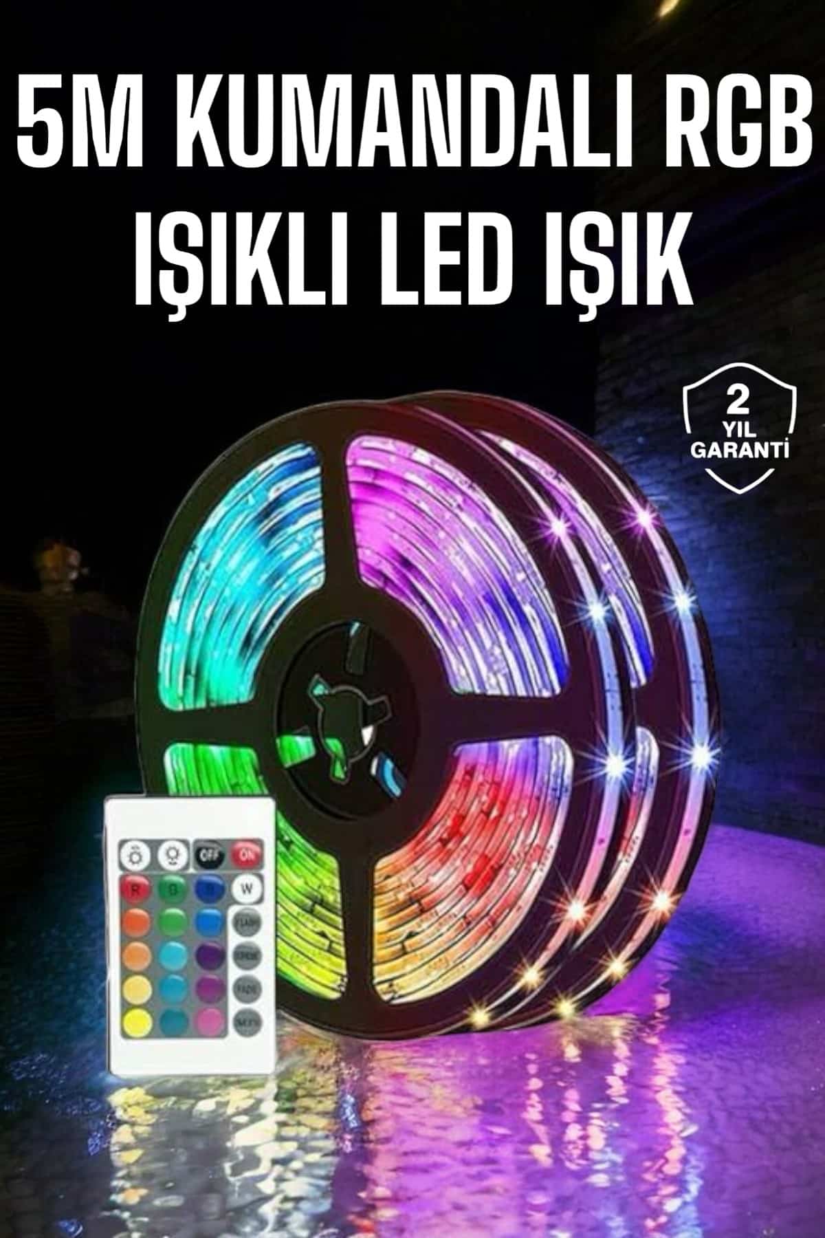 5 Metre Şerit Led RGB Işıklı Kumandalı Güç Adaptörü Her Ortama Uygun - Lisinya