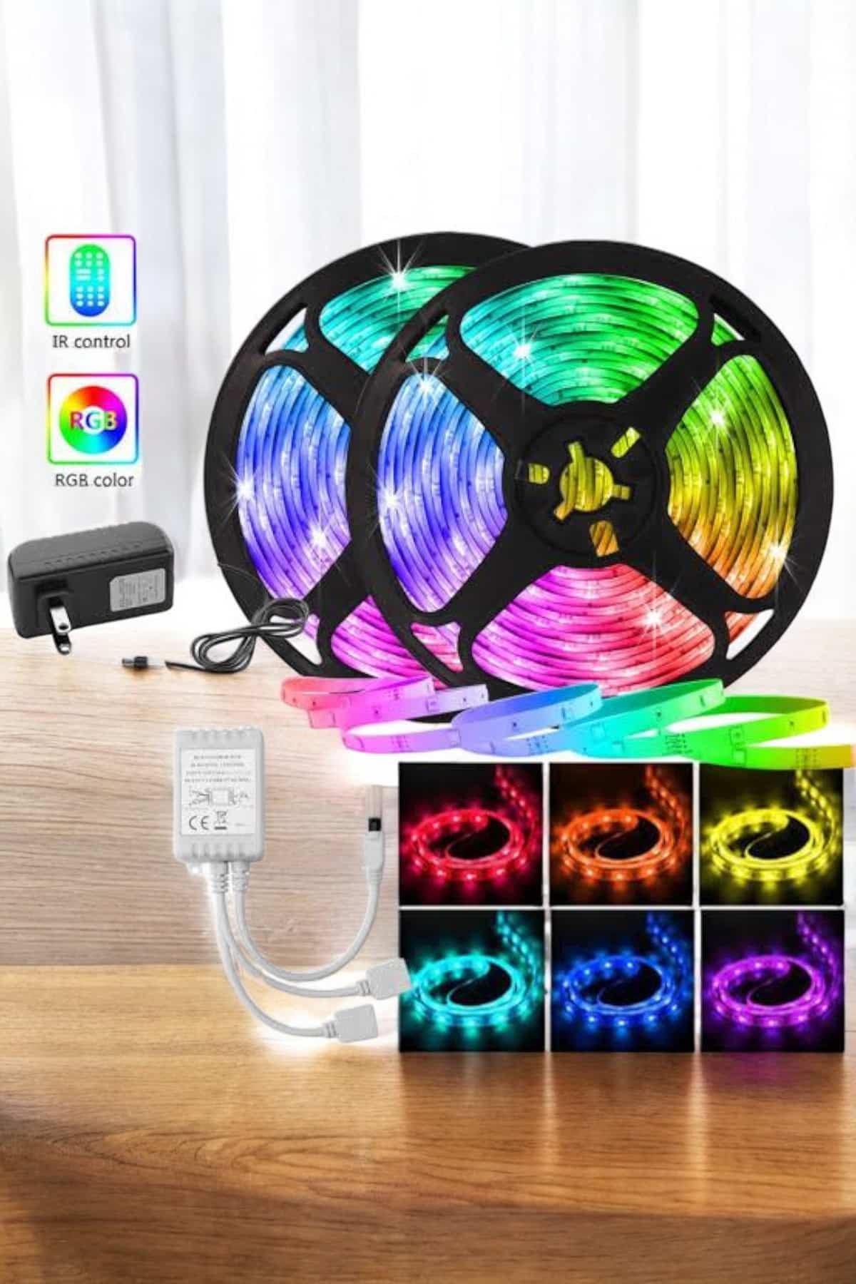 5 Metre Şerit Led RGB Işıklı Kumandalı Güç Adaptörü Her Ortama Uygun - Lisinya
